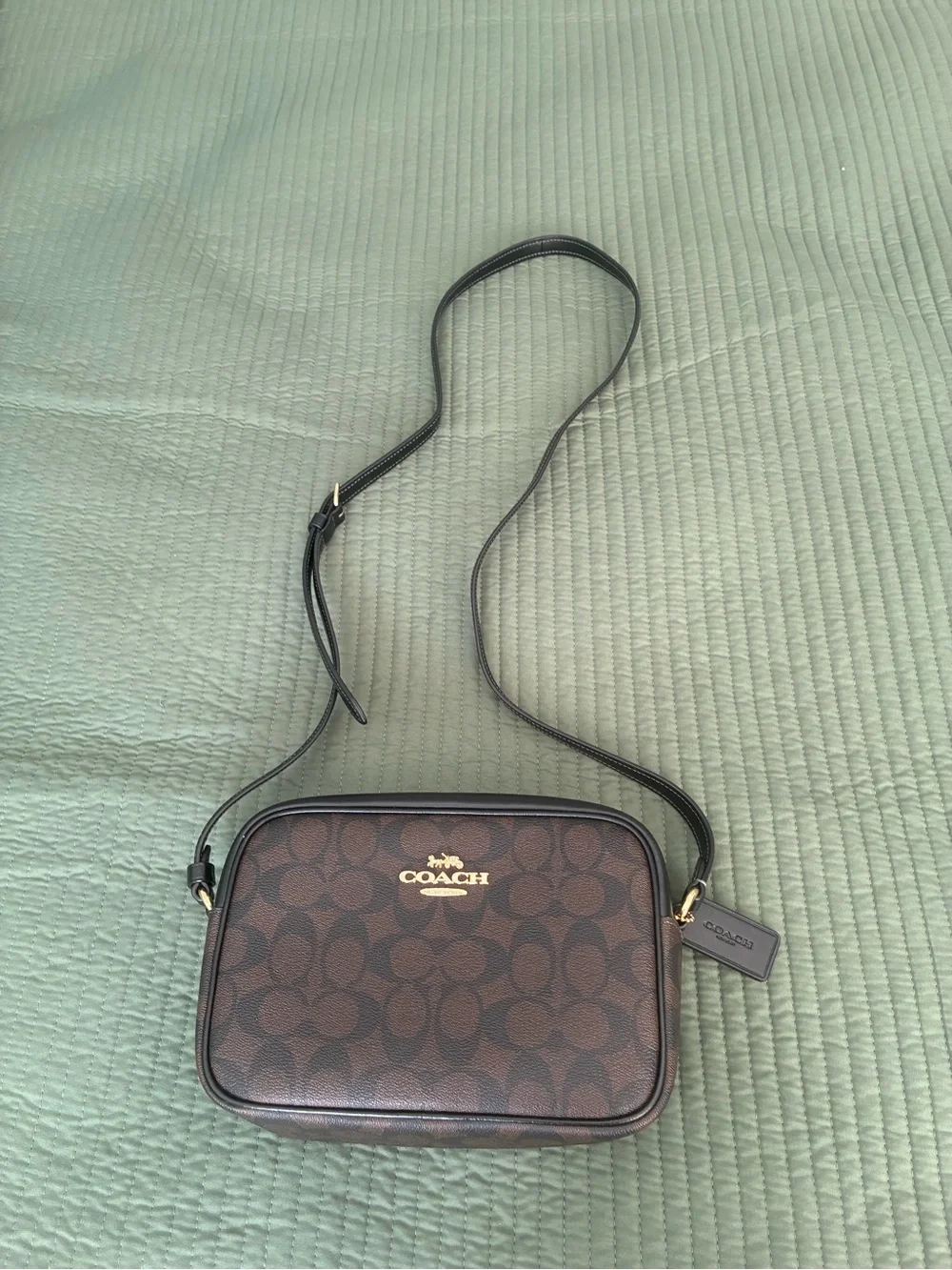 Coach Brown Signature Monogram Crossbody with Black Trim